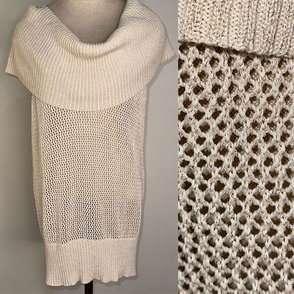 Cache Neutral Metallic Open Knit Sleeveless Sweater Silk Blend Womens Large - Picture 1 of 11